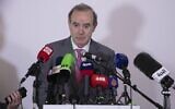 Deputy Secretary General of the European External Action Service (EEAS) Enrique Mora speaks to journalists after nuclear talks in Vienna on December 27, 2021. (Alex Halada/AFP)