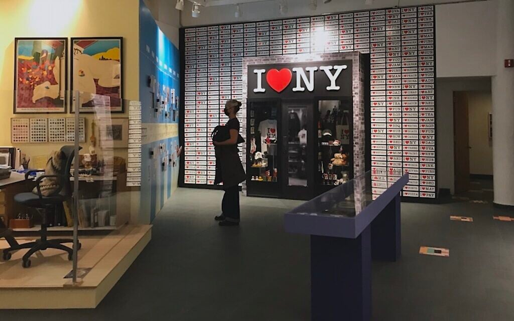 In a tribute to Milton Glaser's life and work, the School of Visual Arts’ Gramercy Gallery puts his love for New York on display, complete with a wall covered in the iconic logo which he famously designed in the back of a taxi cab in 1976. (Julia Gergely/ via JTA)