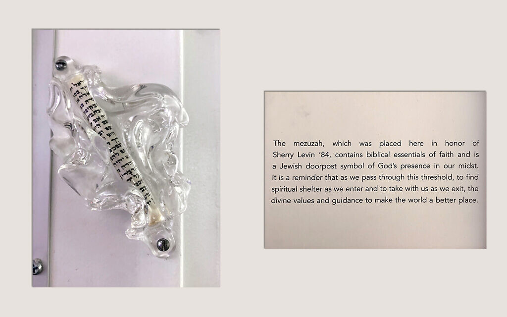 A mezuzah now hangs in Levin's honor at the newly dedicated Holy Cross women's basketball team lounge. (Sherry Levin/ via JTA)