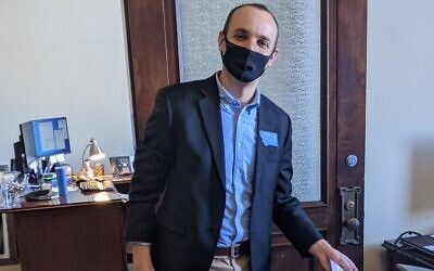 Danny Tenenbaum files his first bill as a representative in the Montana state legislature in Helena, on January 6, 2021. (Twitter/via JTA)