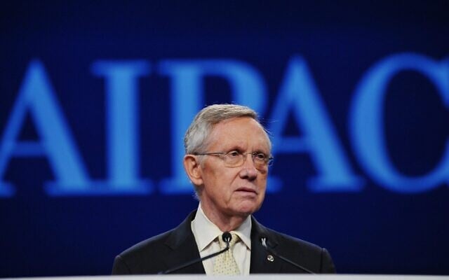 Senate Majority Leader Harry Reid, D-NV, speaks during an address to the American Israel Public Affairs Committee Policy Conference at the Walter E. Washington Convention Center in Washington, DC, May 23, 2011. (Mandel Ngan/AFP via Getty Images via JTA) Senate Majority Leader Harry Reid, D-NV, speaks during an address to the American Israel Public Affairs Committee Policy Conference at the Walter E. Washington Convention Center in Washington, DC, May 23, 2011. (Mandel Ngan/AFP via Getty Images via JTA)