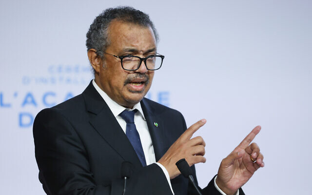 WHO Director-General Tedros Adhanom Ghebreyesus speaks during the opening of the World Health Organization Academy in Lyon, central France, September 27, 2021. (Denis Balibouse/Pool Photo via AP) WHO Director-General Tedros Adhanom Ghebreyesus speaks during the opening of the World Health Organization Academy in Lyon, central France, September 27, 2021. (Denis Balibouse/Pool Photo via AP)