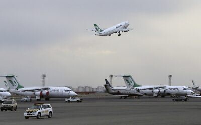 A Mahan Air passenger plane takes off from Mehrabad Airport in Tehran, Iran, Febuary 7, 2016. (AP/Vahid Salemi, File)
