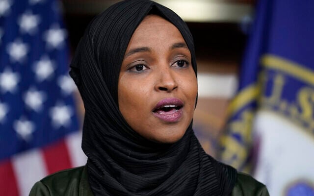 Rep. Ilhan Omar, D-Minn., speaks to reporters in the wake of anti-Islamic comments made last week by Rep. Lauren Boebert, R-Colo., who likened Omar to a bomb-carrying terrorist, during a news conference at the Capitol in Washington, Tuesday, November 30, 2021. (AP Photo/J. Scott Applewhite) Rep. Ilhan Omar, D-Minn., speaks to reporters in the wake of anti-Islamic comments made last week by Rep. Lauren Boebert, R-Colo., who likened Omar to a bomb-carrying terrorist, during a news conference at the Capitol in Washington, Tuesday, November 30, 2021. (AP Photo/J. Scott Applewhite)