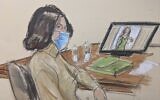 In this courtroom sketch, Ghislaine Maxwell is seated at the defense table while watching testimony of witnesses during her trial, in New York, Nov. 30, 2021. (Elizabeth Williams via AP)