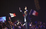 French far right presidential candidate Eric Zemmour cheers the crowd during his first rally, in Villepinte, north of Paris, France, December 5, 2021. (Rafael Yaghobzadeh/AP)