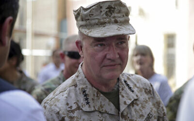 Marine Gen. Frank McKenzie, the head of US Central Command at Resolute Support headquarters, in Kabul, Afghanistan, on July 12, 2021. (AP Photo/Ahmad Seir)
