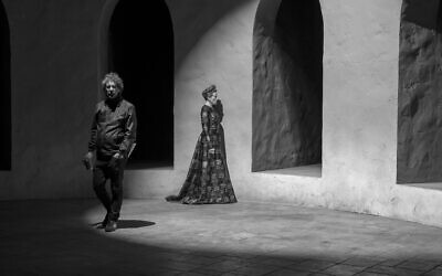 Director Joel Coen, left, and actor Frances McDormand on the set of "The Tragedy of Macbeth," released December 2021. (A24 via AP)