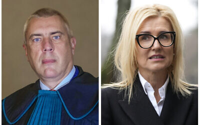 Polish lawyer Roman Giertych, left, poses for a portrait in Rome, and Polish prosecutor Ewa Wrzosek, right, is photographed in Warsaw, December 16, 2021. (AP Photo/Andrew Medichini, left, Czarek Czarek Sokolowski)