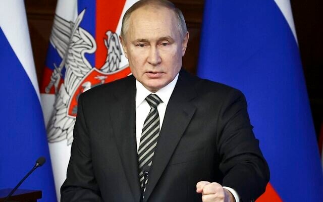 Russian President Vladimir Putin addresses an extended meeting of the Russian Defense Ministry Board at the National Defense Control Center in Moscow, Russia, on December 21, 2021. (Mikhail Tereshchenko, Sputnik, Kremlin Pool Photo via AP, File) Russian President Vladimir Putin addresses an extended meeting of the Russian Defense Ministry Board at the National Defense Control Center in Moscow, Russia, on December 21, 2021. (Mikhail Tereshchenko, Sputnik, Kremlin Pool Photo via AP, File)