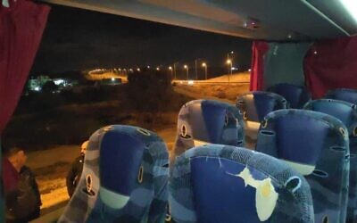 The gaping window of bus from which two girls fell, seriously injuring one and moderately injuring the other, December 21, 2021. (Israel Police)