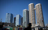 A view of high-rise buildings near Ayalon Highway in Tel Aviv, December 9, 2020 (Miriam Alster/Flash90)