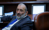 Shas MK Aryeh Deri at the Knesset in Jerusalem on November 22, 2021. (Yonatan Sindel/Flash90)