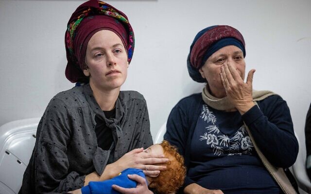 Ettya Dimentman, widow of Yehuda Dimentman, seen during a press conference as she mourns his death in a terror attack, seen at the family home in Mevaseret Zion on December 19, 2021, (Yonatan Sindel /Flash90) Ettya Dimentman, widow of Yehuda Dimentman, seen during a press conference as she mourns his death in a terror attack, seen at the family home in Mevaseret Zion on December 19, 2021, (Yonatan Sindel /Flash90)