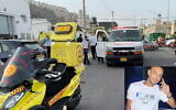 Medics are seen at the scene of a shooting in Haifa, December 12, 2021. Insert: Ahmed Omaria. (Magen David Adom; Courtesy)