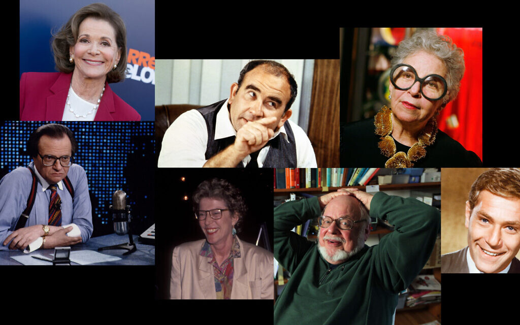Clockwise, from top left: Jessica Walter, Ed Asner, Sylvia Weinstock, George Segal, Norton Juster, Joan Micklin Silver and Larry King. (Getty Images/via JTA) Clockwise, from top left: Jessica Walter, Ed Asner, Sylvia Weinstock, George Segal, Norton Juster, Joan Micklin Silver and Larry King. (Getty Images/via JTA)
