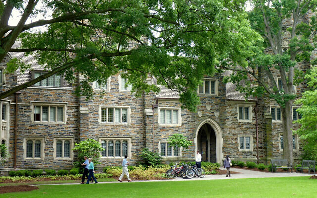 Pedestrians walking in the campus of Duke University on May 14, 2011 (Wikimedia Commons via JTA)