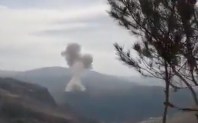 An apparent explosion at a Hezbollah weapons depot in Lebanon's Bekaa Valley on December 28, 2021. (Screen capture/Twitter) An apparent explosion at a Hezbollah weapons depot in Lebanon's Bekaa Valley on December 28, 2021. (Screen capture/Twitter)