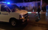 Screen capture from video of the scene of a deadly shooting in the port city of Jaffa, on December 29, 2021. (Screenshot/Channel 13 News)
