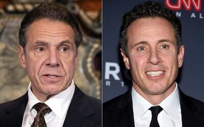 Former New York governor Andrew Cuomo, left, and his brother, CNN anchor Chris Cuomo, right. (Mike Groll/Office of Governor of Andrew M. Cuomo via AP; Evan Agostini/Invision/AP, File)
