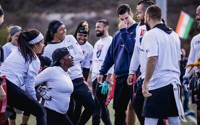 The USA flag football teams in Israel for the IFAF Flag Football world championship in Israel, December 6-8, 2021 (Courtesy Adam Pintar)