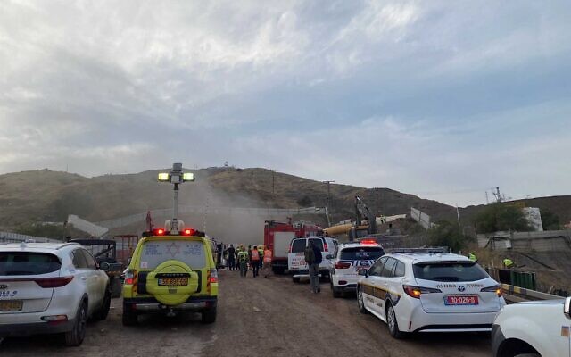 Rescue teams at the pumped storage hydroelectric facility at Belvoir Fortress in Israel, on December 13, 2021. (Courtesy: Magen David Adom) Rescue teams at the pumped storage hydroelectric facility at Belvoir Fortress in Israel, on December 13, 2021. (Courtesy: Magen David Adom)