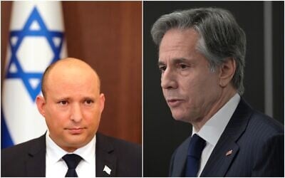 Prime Minister Naftali Bennett and US Secretary of State Antony Blinken. (Composite/AP)