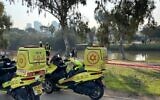The scene where a man's body was found in the Yarkon River in Tel Aviv on December 29, 2021. (Magen David Adom)