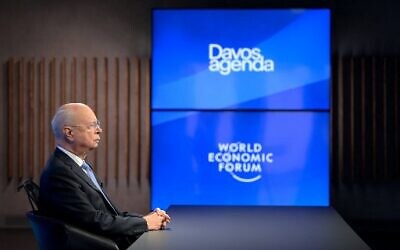 Founder and Executive Chairman of the World Economic Forum (WEF) Klaus Schwab is seen at the opening of the WEF Davos Agenda virtual sessions at the WEF's headquarters in Cologny near Geneva on January 17, 2022. (Photo by Fabrice COFFRINI / AFP)