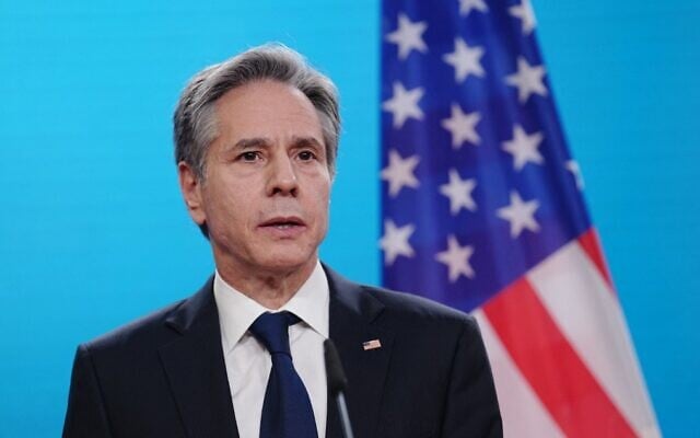 US Secretary of State Antony Blinken addresses a press conference after meeting with his counterparts from Germany, France and Britain at the German Foreign Office in Berlin on January 20, 2022. (Kay Nietfeld/Pool/AFP) US Secretary of State Antony Blinken addresses a press conference after meeting with his counterparts from Germany, France and Britain at the German Foreign Office in Berlin on January 20, 2022. (Kay Nietfeld/Pool/AFP)