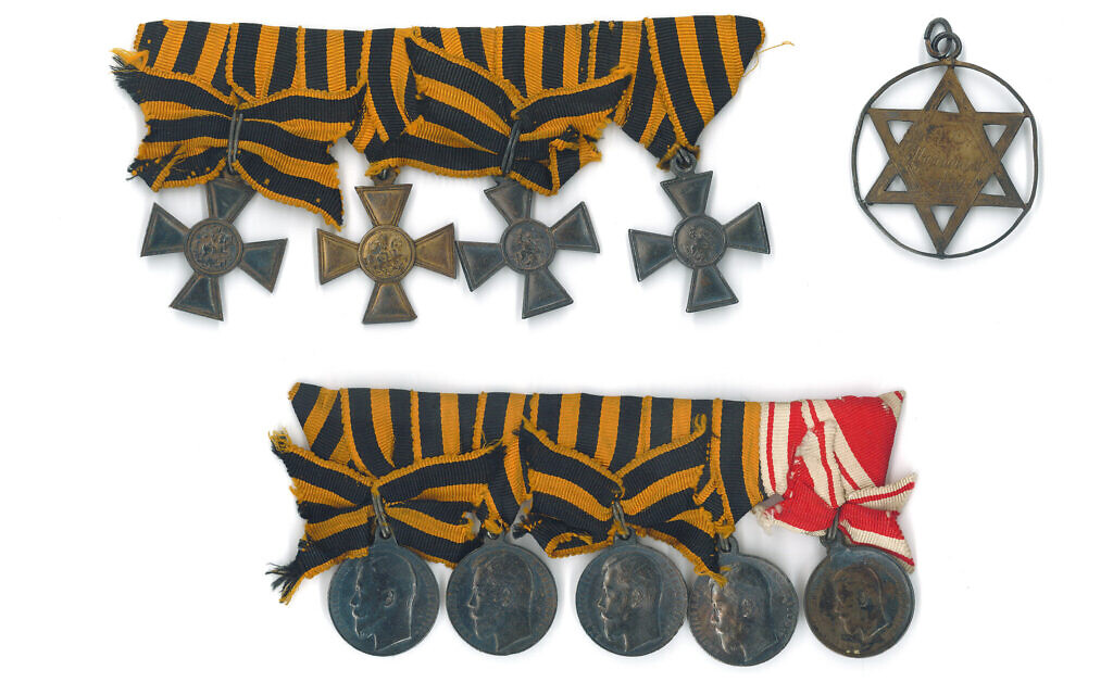 In addition to documents and books, the Edward Blank YIVO Vilna Online Collections Project includes material objects like this series of Russian military decorations collected by Elias Tcherikower. (YIVO/ via JTA)
