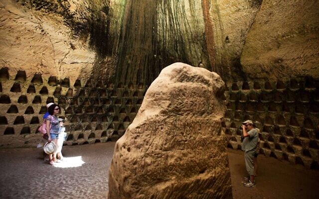 The caves of Tel Maresha at Beit Guvrin-Maresha National Park in central Israel were declared a World Heritage by UNESCO in 2014. Tourists visit the caves and some join the excavation as volunteers for a day. (Menahem Kahana/AFP via Getty Images/JTA)