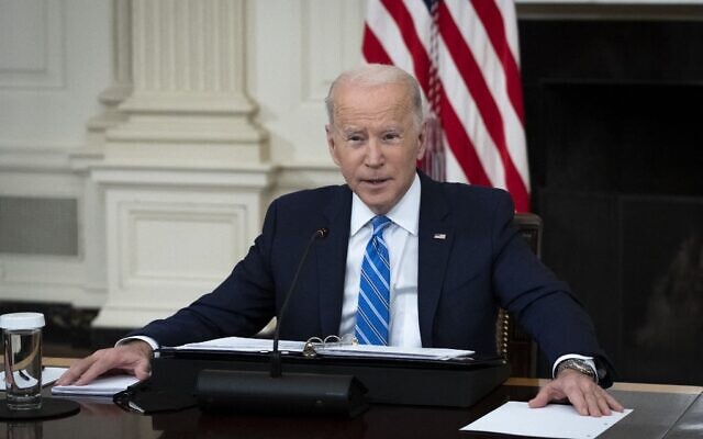 US President Joe Biden speaks during a meeting with private sector CEOs in the State Dining Room of the White House on January 26, 2022 in Washington, DC. (Drew Angerer/Getty Images via AFP) US President Joe Biden speaks during a meeting with private sector CEOs in the State Dining Room of the White House on January 26, 2022 in Washington, DC. (Drew Angerer/Getty Images via AFP)