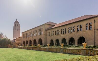 A general view of the buildings of the main quadrangle and Hoover Tower on the campus of Stanford University, Oct. 2, 2021. (David Madison/Getty Images via JTA)
