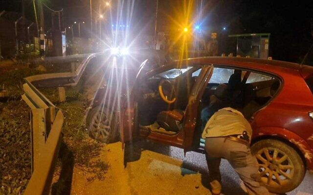 The scene of a suspected ramming attack near Halamish, on January 11, 2022. (Courtesy) The scene of a suspected ramming attack near Halamish, on January 11, 2022. (Courtesy)