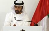 In this file photo from June 9, 2019, United Arab Emirates Foreign Minister Sheikh Abdullah bin Zayed Al Nahyan listens during a news conference in Abu Dhabi, United Arab Emirates. (AP Photo/Jon Gambrell, File)