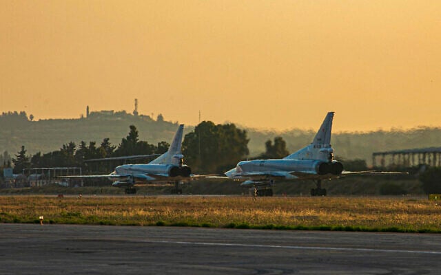 In this photo released by Russian Defense Ministry Press Service on June 25, 2021, a pair of the Russian air force's Tu-22M3 bombers taxi at the Hemeimeem air base in Syria. (Russian Defense Ministry Press Service via AP) In this photo released by Russian Defense Ministry Press Service on June 25, 2021, a pair of the Russian air force's Tu-22M3 bombers taxi at the Hemeimeem air base in Syria. (Russian Defense Ministry Press Service via AP)
