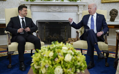 US President Joe Biden meets with Ukrainian President Volodymyr Zelensky in the Oval Office of the White House, on September 1, 2021, in Washington, DC. (AP Photo/Evan Vucci)