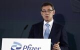 Pfizer CEO Albert Bourla speaks during a ceremony in Thessaloniki, Greece, on Oct. 12, 2021. (Giannis Papanikos/AP)