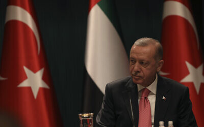 Turkey's President Recep Tayyip Erdogan attends a ceremony at the presidential palace, in Ankara, Turkey, Nov. 24, 2021. (Burhan Ozbilici/AP)