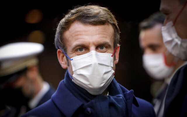 French President Emmanuel Macron during departures at the end of an EU Summit in Brussels, Dec. 17, 2021 (Stephanie Lecocq, Pool Photo via AP) French President Emmanuel Macron during departures at the end of an EU Summit in Brussels, Dec. 17, 2021 (Stephanie Lecocq, Pool Photo via AP)