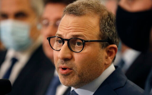 Former Lebanese foreign minister Gebran Bassil, speaks to journalists at the presidential palace, in Baabda east of Beirut, Lebanon, October 22, 2020. (AP/ Hussein Malla, File) Former Lebanese foreign minister Gebran Bassil, speaks to journalists at the presidential palace, in Baabda east of Beirut, Lebanon, October 22, 2020. (AP/ Hussein Malla, File)