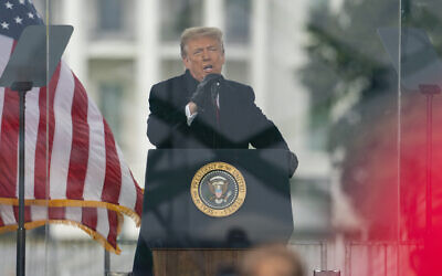 In this January 6, 2021 photo, then-US president Donald Trump speaks during a rally protesting the electoral college certification of Joe Biden as president in Washington. (AP Photo/Evan Vucci)