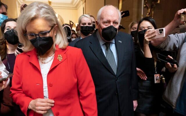 Former US vice [resident Dick Cheney walks with his daughter, Republican Representative Liz Cheney of Wyoming, in the Capitol Rotunda at the US Capitol in Washington, January 6, 2022. (AP Photo/Manuel Balce Ceneta) Former US vice [resident Dick Cheney walks with his daughter, Republican Representative Liz Cheney of Wyoming, in the Capitol Rotunda at the US Capitol in Washington, January 6, 2022. (AP Photo/Manuel Balce Ceneta)