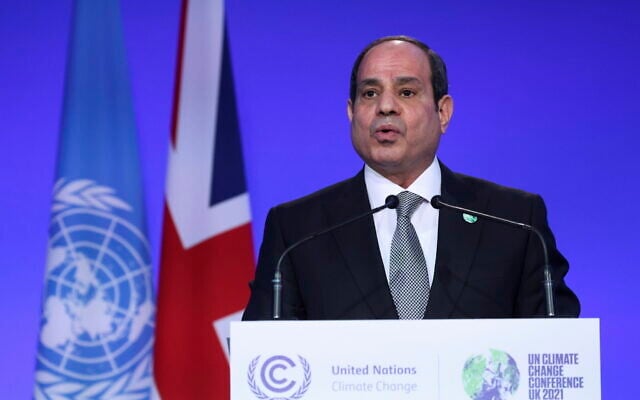 Egypt's President Abdel Fattah el-Sisi speaks during the opening ceremony of the UN Climate Change Conference COP26 in Glasgow, Scotland, November 1, 2021. (Yves Herman/Pool via AP, File) Egypt's President Abdel Fattah el-Sisi speaks during the opening ceremony of the UN Climate Change Conference COP26 in Glasgow, Scotland, November 1, 2021. (Yves Herman/Pool via AP, File)