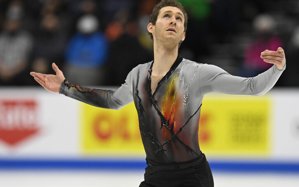 Jason Brown competes in the men's free skate program during the US Figure Skating Championships Jan. 9, 2022, in Nashville, Tenn. (AP Photo/Mark Zaleski)