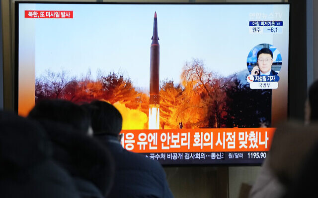 People watch a TV showing a file image of North Korea's missile launch during a news program at the Seoul Railway Station in Seoul, South Korea, on Tuesday, January 11, 2022. (AP Photo/Ahn Young-joon) People watch a TV showing a file image of North Korea's missile launch during a news program at the Seoul Railway Station in Seoul, South Korea, on Tuesday, January 11, 2022. (AP Photo/Ahn Young-joon)