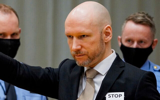 Norwegian mass killer Anders Behring Breivik arrives in court on the first day of a hearing where he is seeking parole, in Skien, Norway, Jan. 18, 2022. (Ole Berg-Rusten/NTB scanpix via AP) Norwegian mass killer Anders Behring Breivik arrives in court on the first day of a hearing where he is seeking parole, in Skien, Norway, Jan. 18, 2022. (Ole Berg-Rusten/NTB scanpix via AP)
