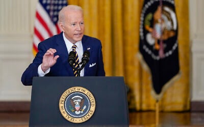 US President Joe Biden speaks during a news conference in the East Room of the White House in Washington, Wednesday, Jan. 19, 2022. (AP/Susan Walsh)