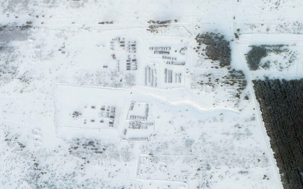 This satellite image provided by Planet Labs PBC shows vehicles and tanks stationed at the Pogonovo training area just south of the city of Voronezh, Russia, Jan. 26, 2022 (Planet Labs PBC via AP) This satellite image provided by Planet Labs PBC shows vehicles and tanks stationed at the Pogonovo training area just south of the city of Voronezh, Russia, Jan. 26, 2022 (Planet Labs PBC via AP)